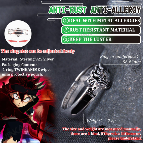 Anime Black Clover Ashtar Sword S925 Ring - TWINKANIME