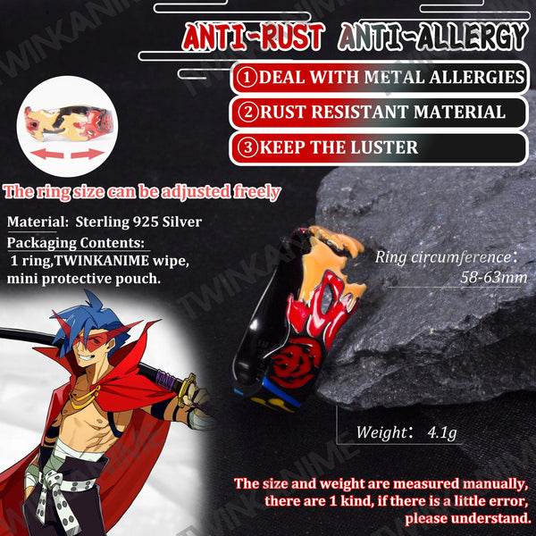 Anime Cartoon Figure Gurren Lagann Kamina Action Figure High Quality S925 Ring for Men - TWINKANIME