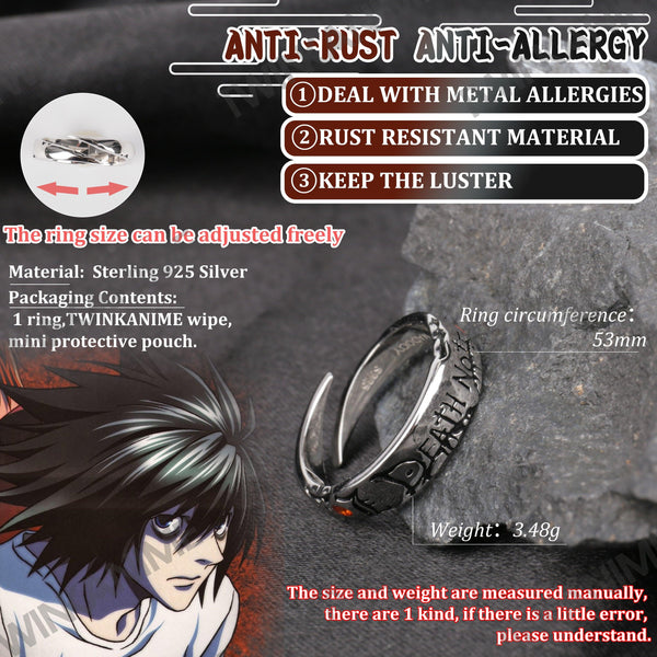Anime DEATH NOTE S925 Adjustable Ring - TWINKANIME