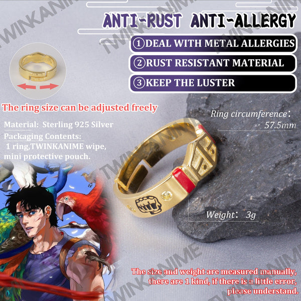 Anime JoJo'S Bizarre Adventure Jonathan Joestar Manga Figure Rings Adjustable S925 - TWINKANIME