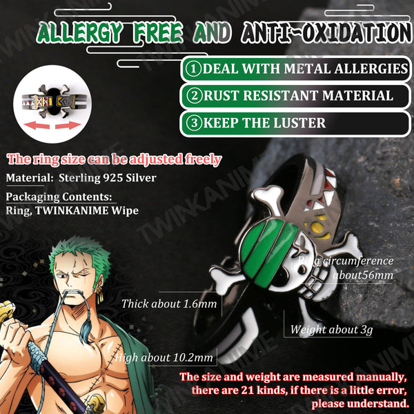 Anime ONE PIECE Roronoa Zoro S925 Ring - TWINKANIME