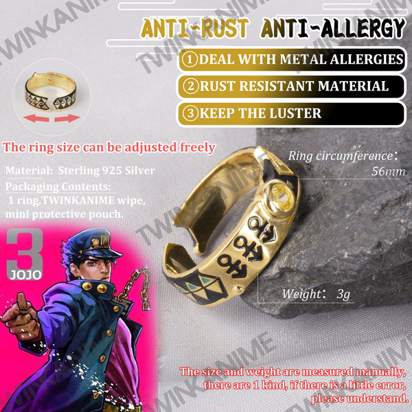 JoJo'S Bizarre Adventure Kujo Jotaro Manga Figure S925 Silver Rings Adjustable - TWINKANIME